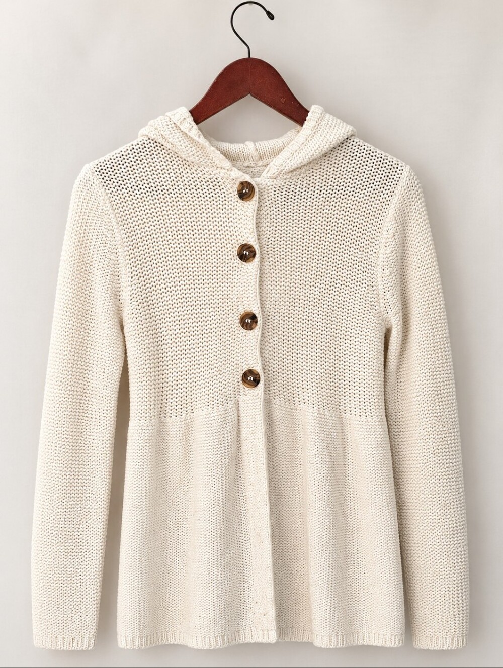 Energie Cream Hooded Button-Up Knit Cardigan